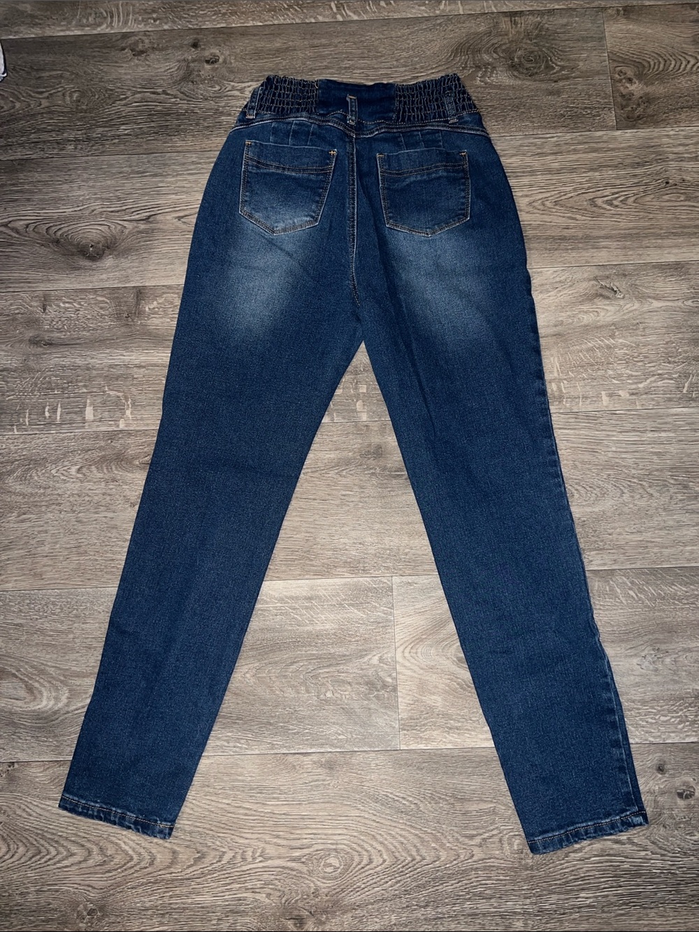 SHEIN High Rise Dark Blue Smocked Waist Skinny Jeans - Picture 2 of 2